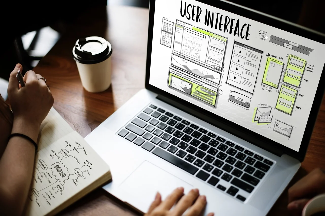 User interface and user experience wireframe design on laptop